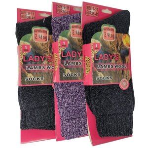Women Lamb Wool Socks, Heavy Duty, Warm Boots Crew Sock Marled Pattern 3 Pairs
